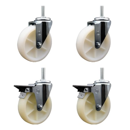 Service Caster 5 Inch Nylon Wheel Swivel 58 Inch Threaded Stem Caster Set 2 Brakes SCC SCC-TS20S514-NYS-58212-2-PLB-2